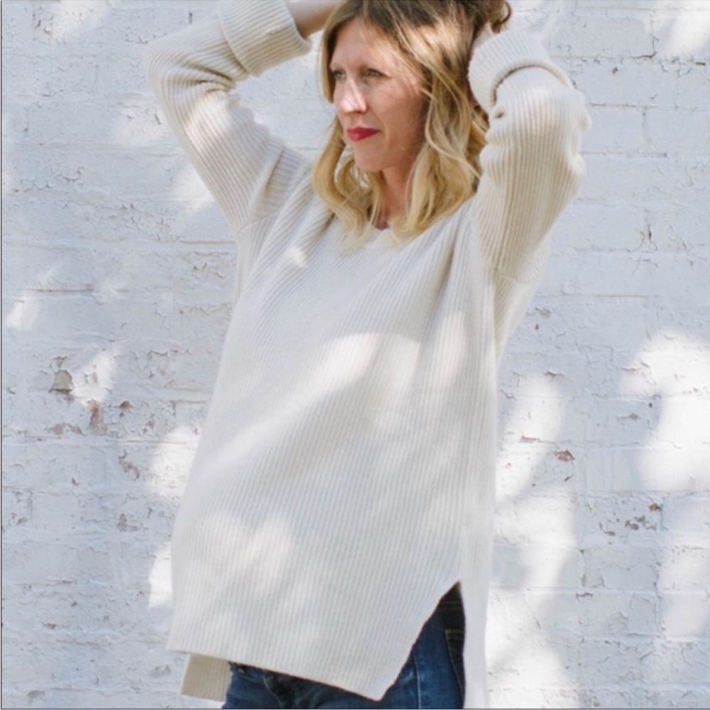 HATCH CECILE MERINO WOOL WARM WHITE SHAKER KNIT  SWEATER SIZE OS